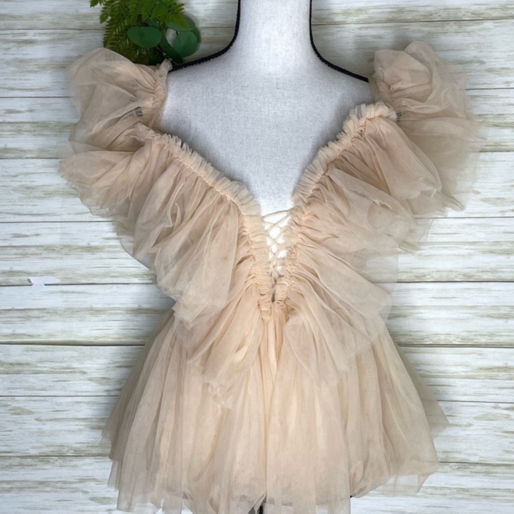NWT Y2K Simpler Elegant Cream Ruffled  corset Top